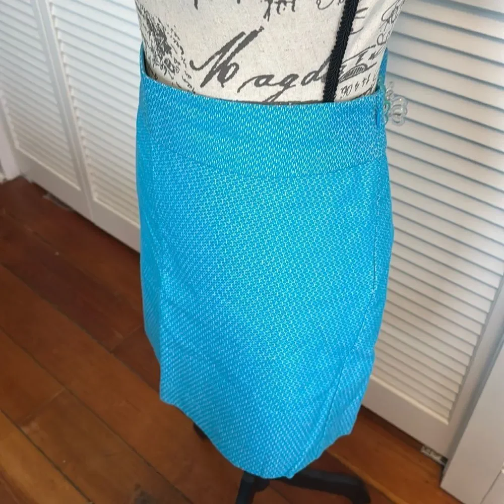 *Banana Republic* Sz 10 Lined Linen/Cotton Blend Tweed Turquoise Pencil Skirt